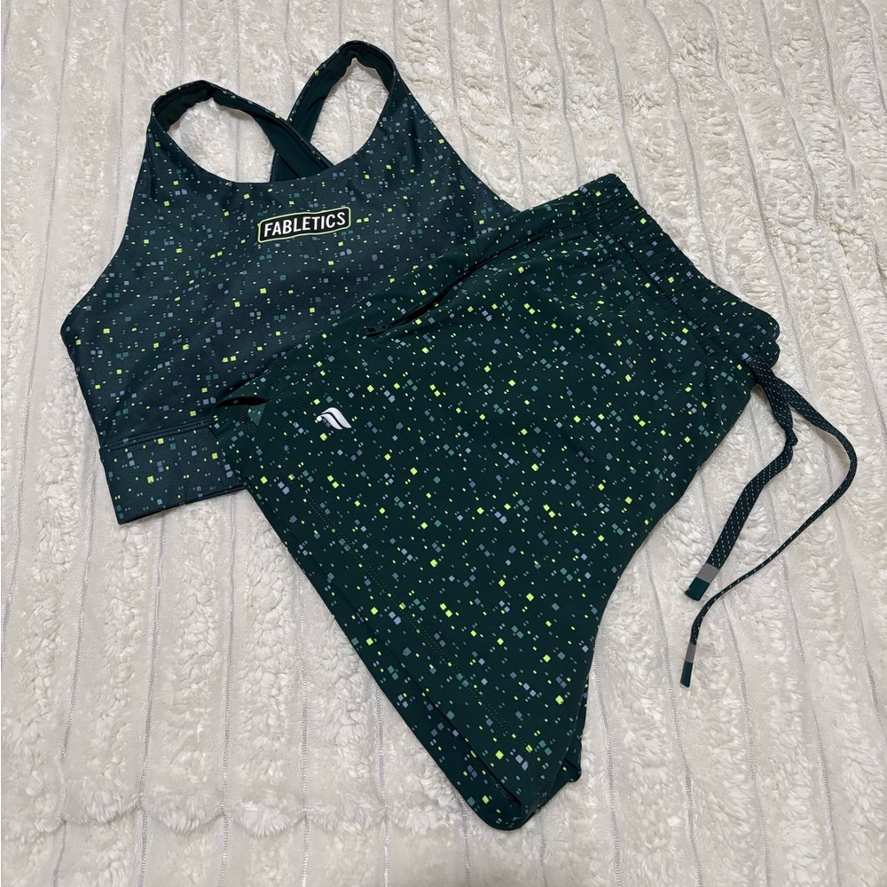 Fabletics Dark Green Activewear Set with Pattern